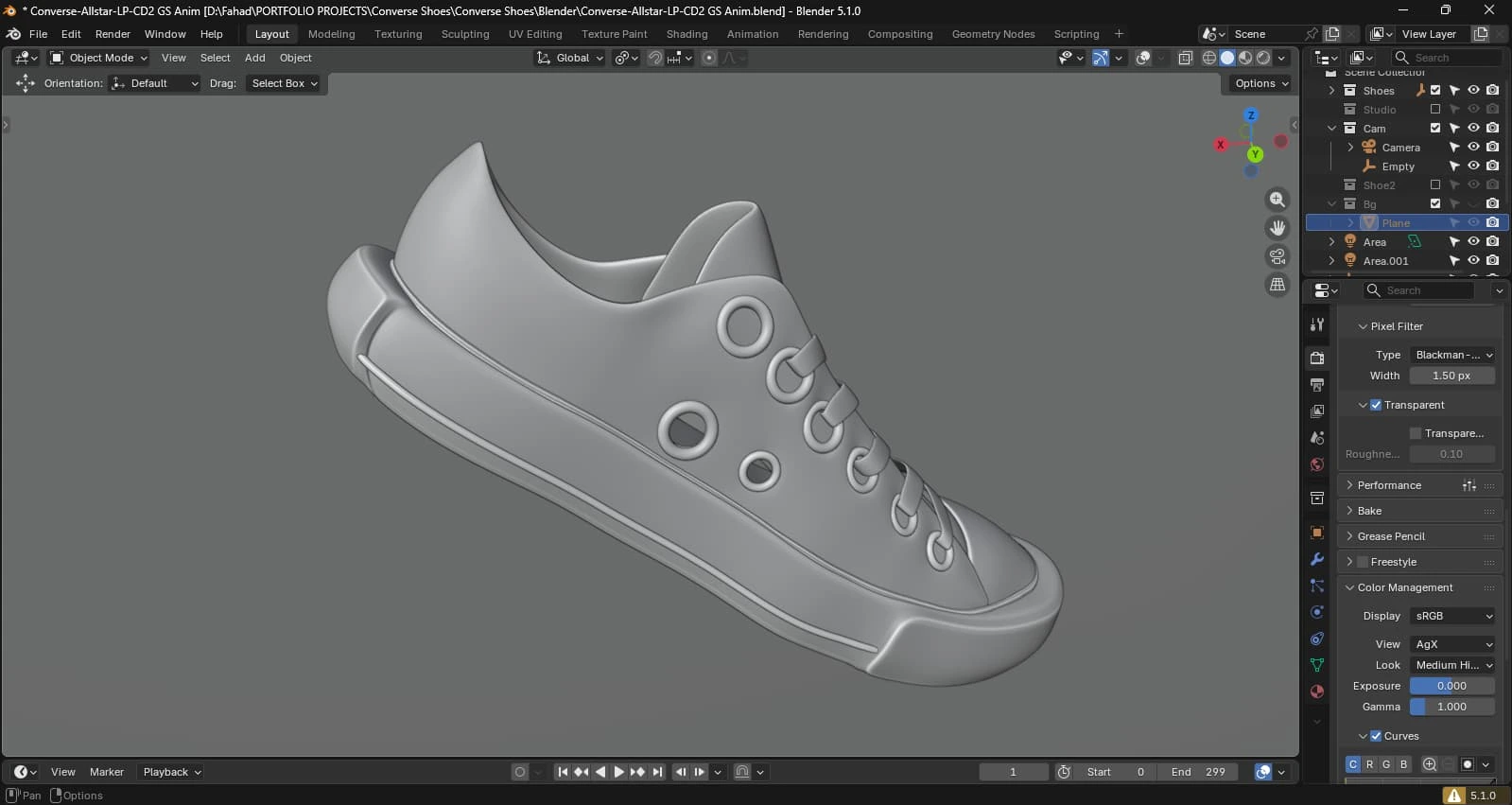 Classic Canvas Sneaker — 3D Product Design - classic canvas sneaker blue studio perspective render