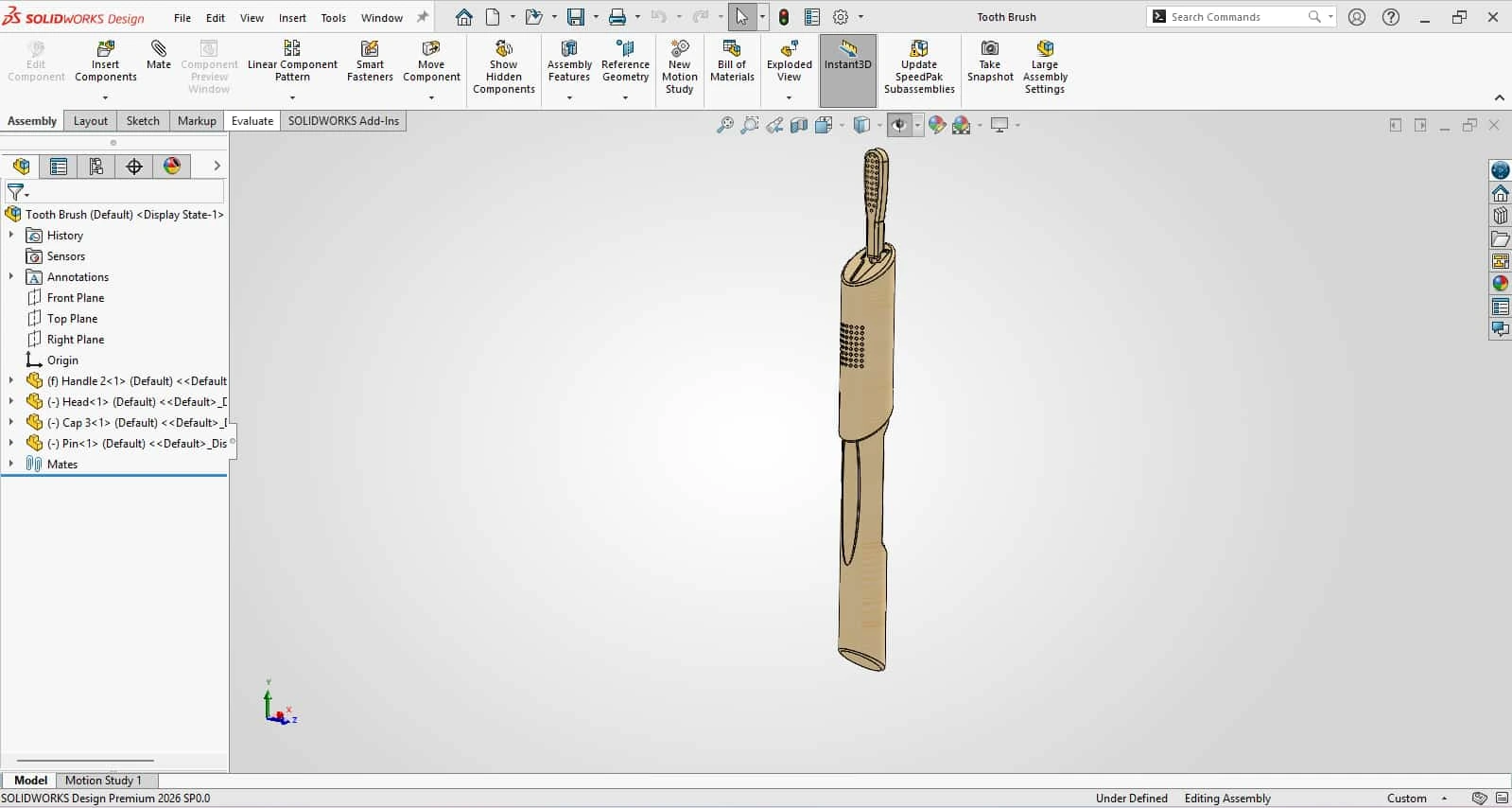 Ergonomic Sliding Bamboo Toothbrush - travel toothbrush full cad assembly